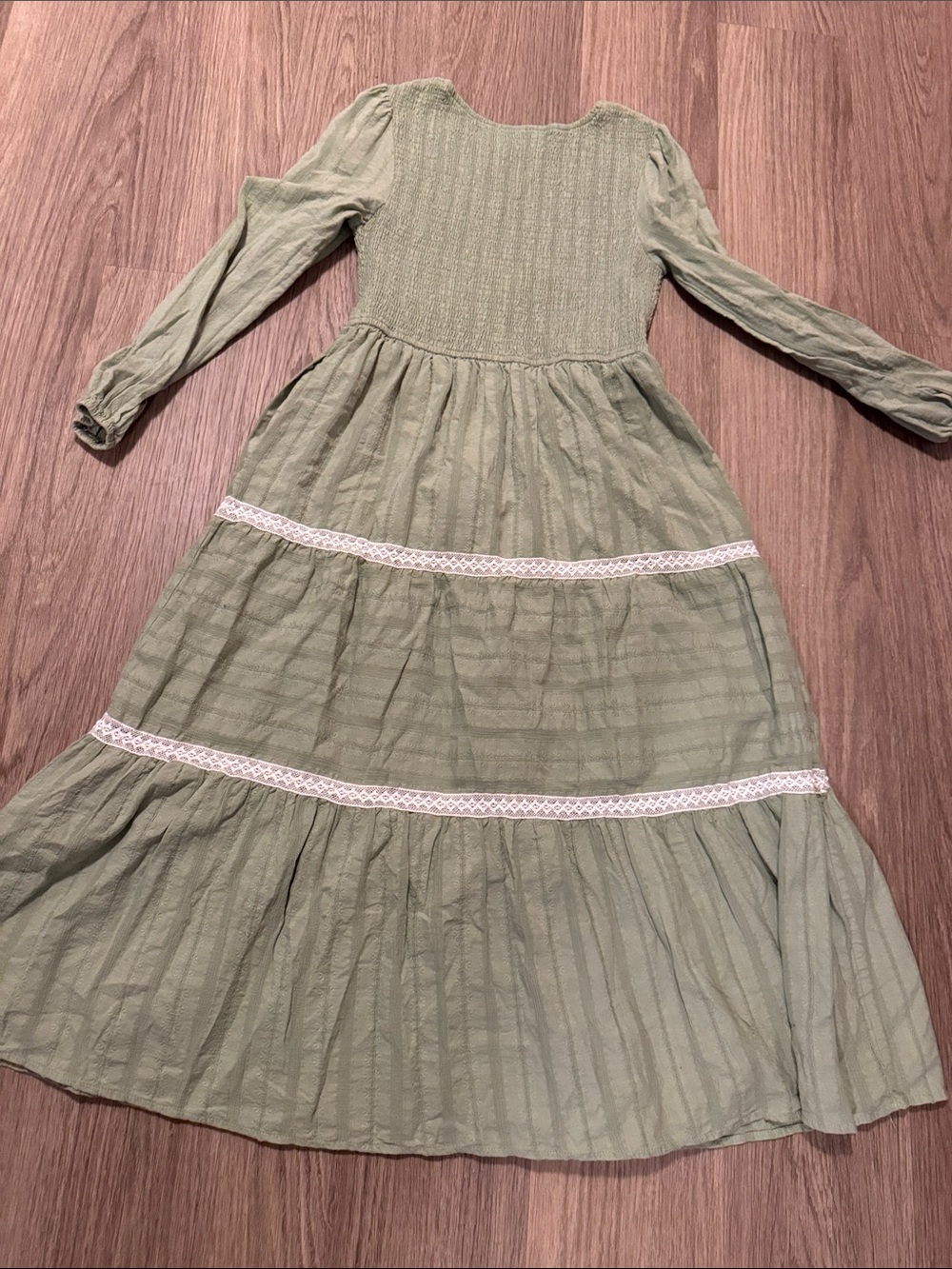 Women's Olive Green Maxi Dress with Lace Trim